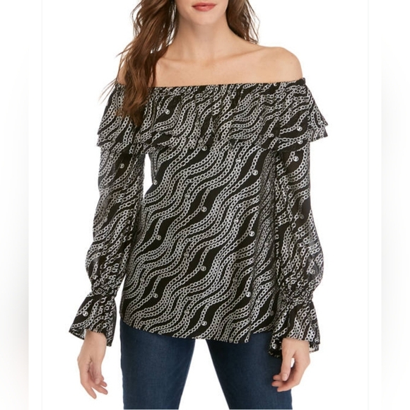 MICHAEL Michael Kors Chain Print Blouse. women's Sheer, PS black silver NWT - Picture 9 of 9